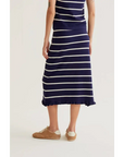 COMPANIA FANTASTICA FALDA MIDI DE PUNTO CON ESTAMPADO DE RAYAS AZUL MARINO Y BLANCO