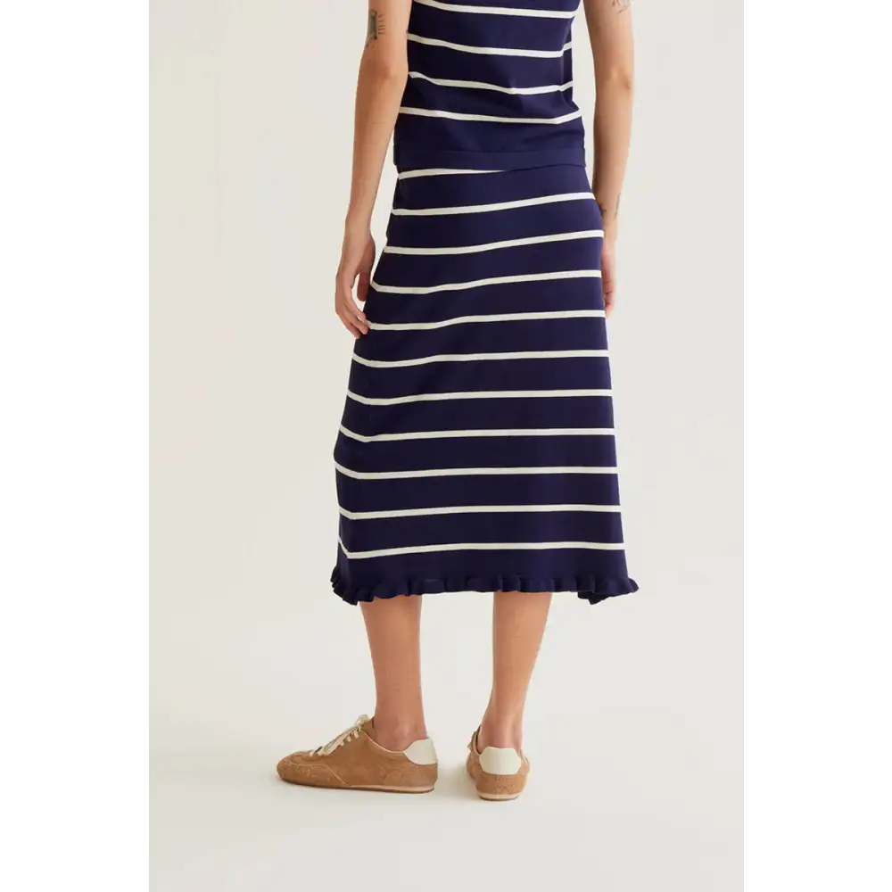 COMPANIA FANTASTICA FALDA MIDI DE PUNTO CON ESTAMPADO DE RAYAS AZUL MARINO Y BLANCO