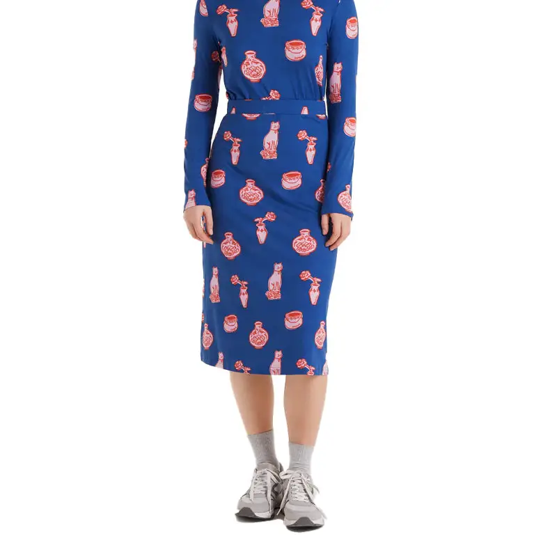 COMPAÑIA FANTASTICA FALDA MIDI ESTAMP PORCELAIN - textil