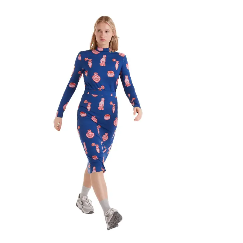 COMPAÑIA FANTASTICA FALDA MIDI ESTAMP PORCELAIN - textil