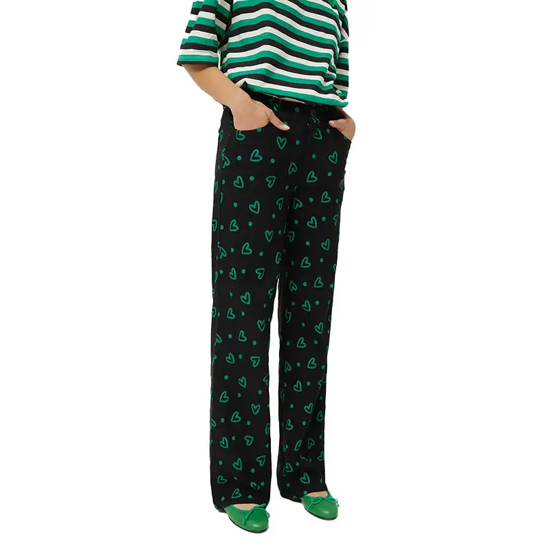 COMPANIA FANTASTICA PANTALON RECTO CORAZONES VERDE