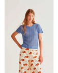 COMPANIA FANTASTICA TOP BORDADO CALADO EN FORMA DE FLOR AZUL CLARO