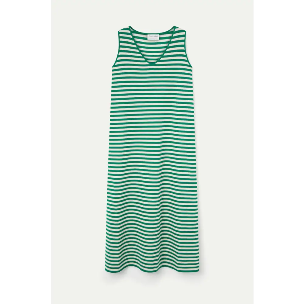 COMPAÑIA FANTASTICA VESTIDO LARGO DE PUNTO CON ESTAMPADO DE RAYAS BLANCO Y VERDE
