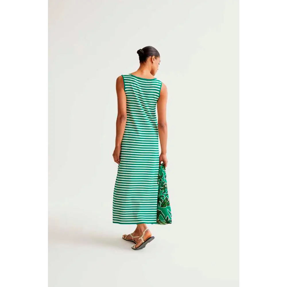 COMPAÑIA FANTASTICA VESTIDO LARGO DE PUNTO CON ESTAMPADO DE RAYAS BLANCO Y VERDE