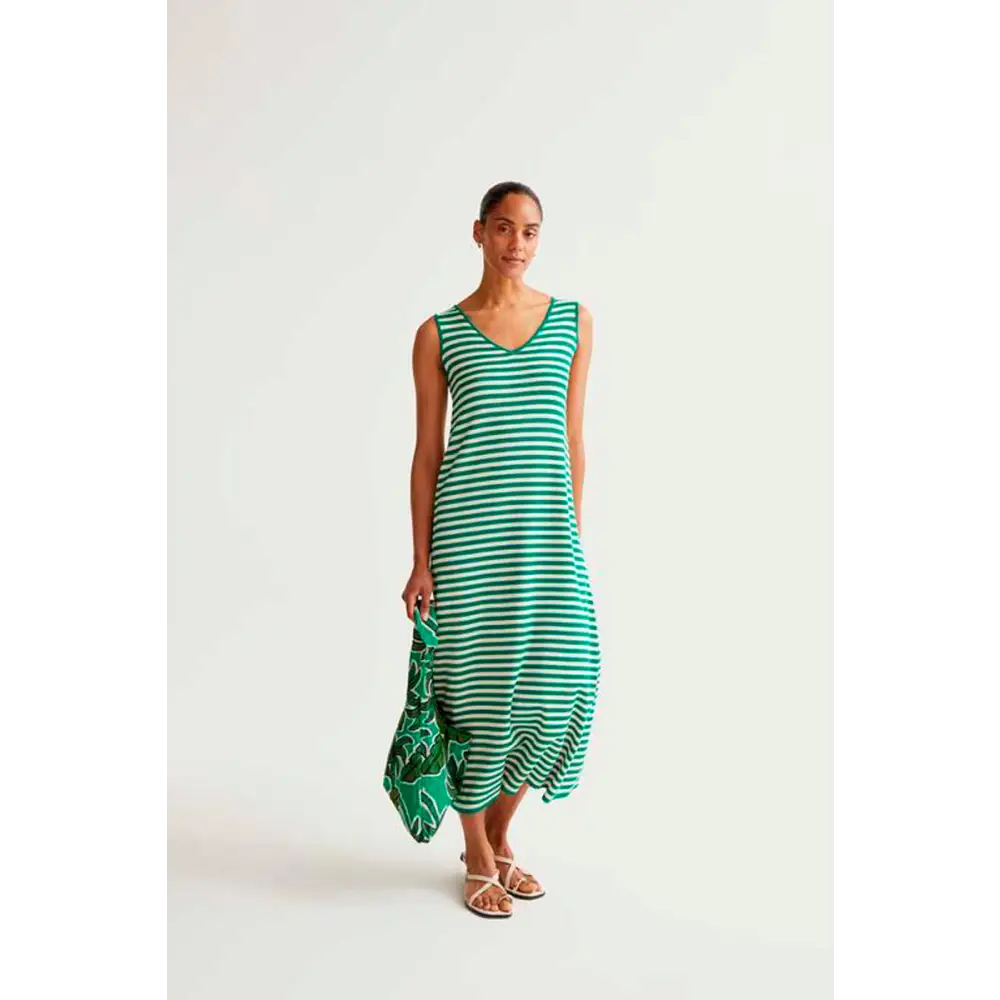 COMPAÑIA FANTASTICA VESTIDO LARGO DE PUNTO CON ESTAMPADO DE RAYAS BLANCO Y VERDE