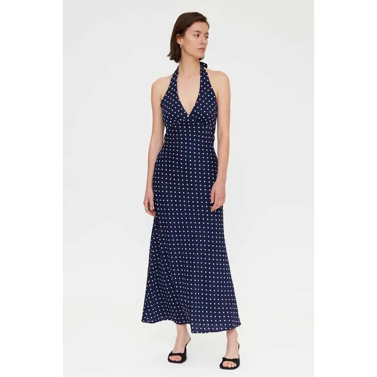 COMPANIA FANTASTICA VESTIDO MIDI CON ESTAMPADO MINI DOTS AZUL MARINO