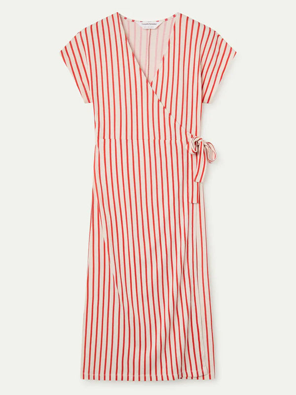 COMPANIA FANTASTICA VESTIDO MIDI CON RAYAS ROJAS