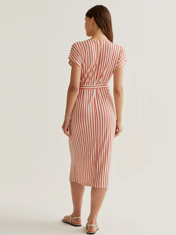 COMPANIA FANTASTICA VESTIDO MIDI CON RAYAS ROJAS
