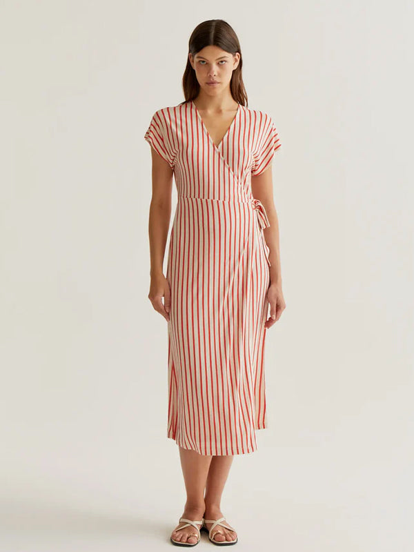 COMPANIA FANTASTICA VESTIDO MIDI CON RAYAS ROJAS