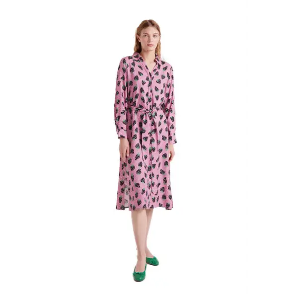 COMPAÑIA FANTASTICA VESTIDO MIDI ESTAMP MORANGO - textil