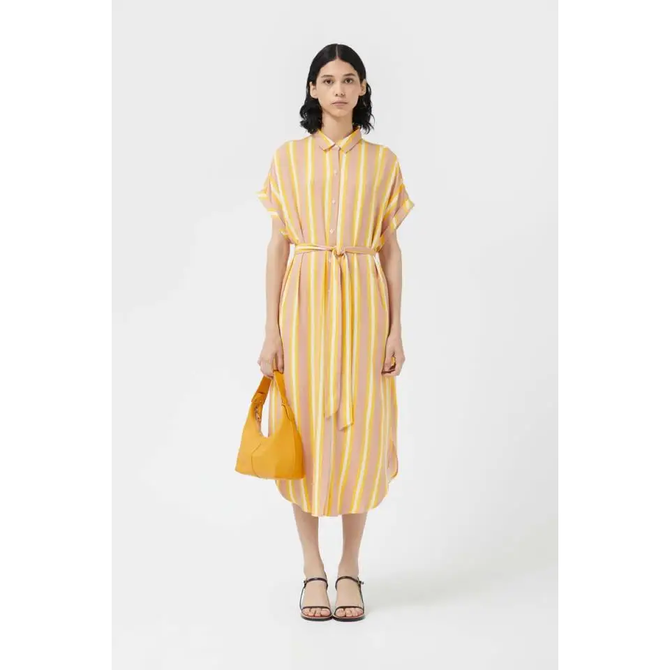 COMPAÑIA FANTASTICA VESTIDO MIDI MARRON Y MOSTAZA