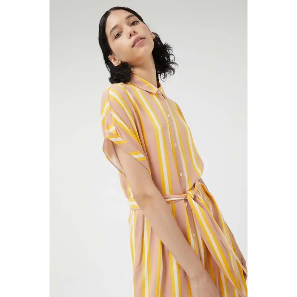 COMPAÑIA FANTASTICA VESTIDO MIDI MARRON Y MOSTAZA