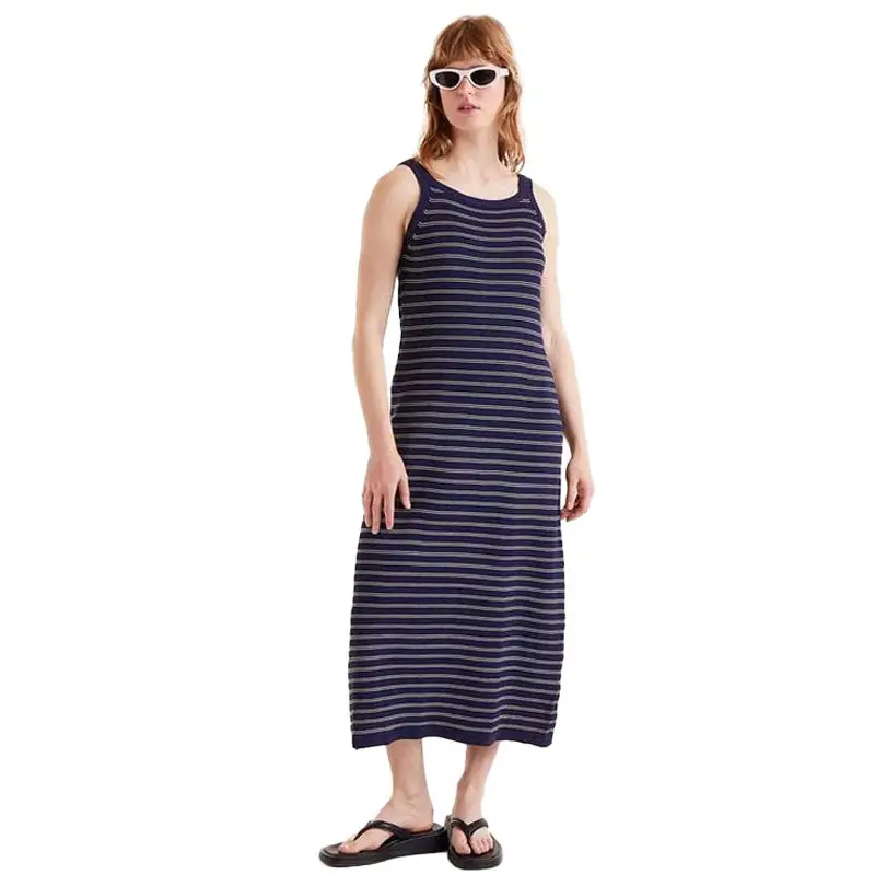 COMPAÑÍA FANTASTICAVESTIDO MIDI PUNTO RAYAS AZUL M