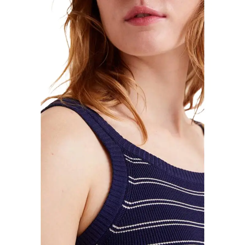 COMPAÑÍA FANTASTICAVESTIDO MIDI PUNTO RAYAS AZUL M