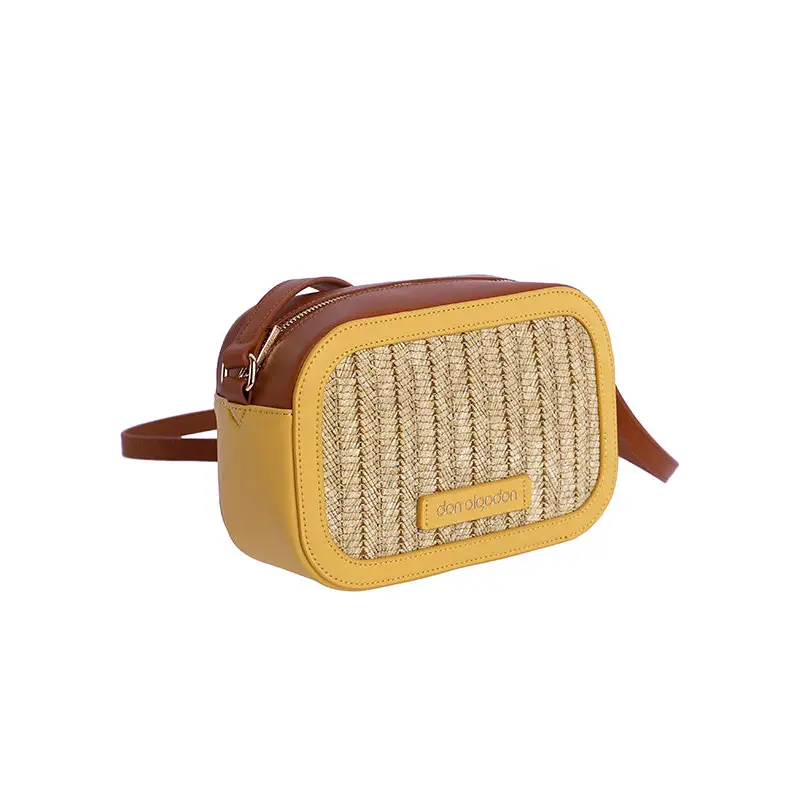 DON ALGODÓN BANDOLERA DE RAFIA MARRÓN Y MOSTAZA - TALLA ÚNICA
