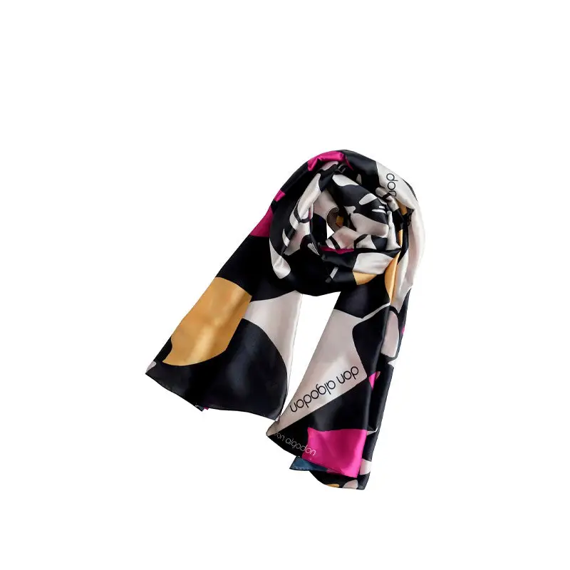 DON ALGODÓN PAÑUELO ESTAMPADO NEGRO Y ROSA - TALLA ÚNICA