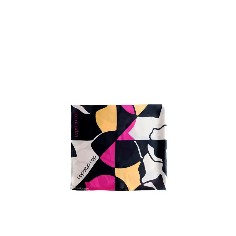 DON ALGODÓN PAÑUELO ESTAMPADO NEGRO Y ROSA - TALLA ÚNICA