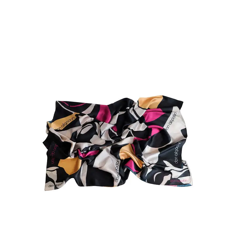 DON ALGODÓN PAÑUELO ESTAMPADO NEGRO Y ROSA - TALLA ÚNICA