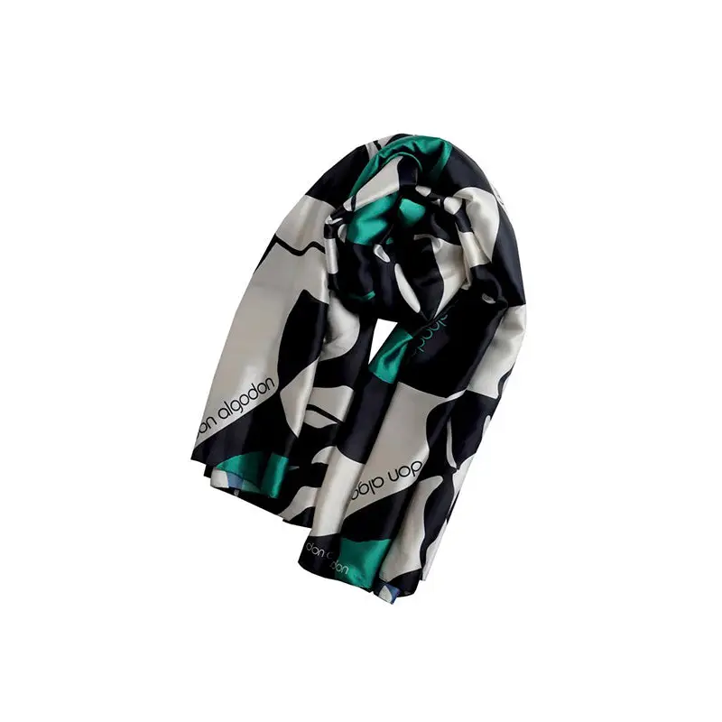 DON ALGODÓN PAÑUELO ESTAMPADO NEGRO Y VERDE - TALLA ÚNICA