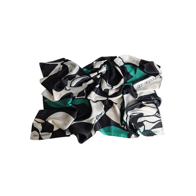 DON ALGODÓN PAÑUELO ESTAMPADO NEGRO Y VERDE - TALLA ÚNICA