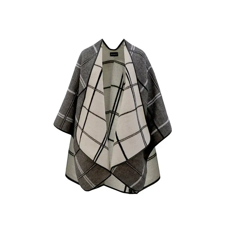 DON ALGODÓN PONCHO A CUADROS REVERSIBLE TARTÁN - TALLA ÚNICA