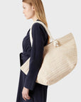 EMPORIO ARMANI UNISEX RAFFIA SHOPPING BAG ECRU