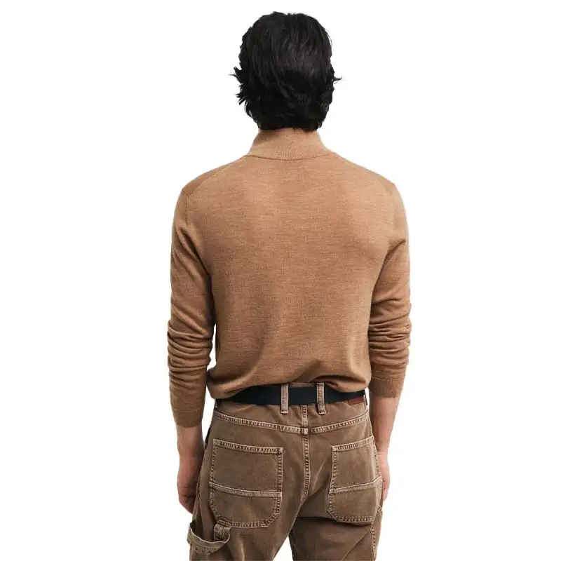 GANT EXTRAFINE MERINO WOOL HALF ZIP DK. SAND MELAN - textil
