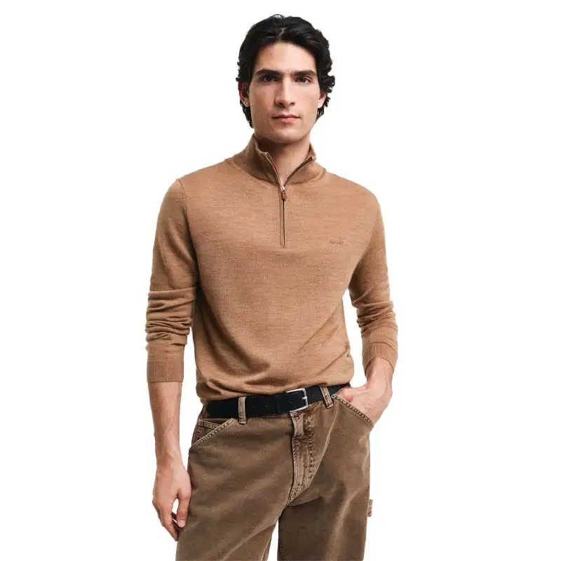 GANT EXTRAFINE MERINO WOOL HALF ZIP DK SAND MELAN