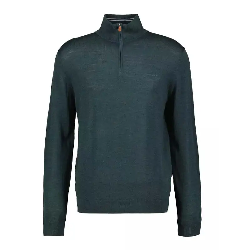 GANT EXTRAFINE MERINO WOOL HALF ZIP TARTAN GREEN - textil