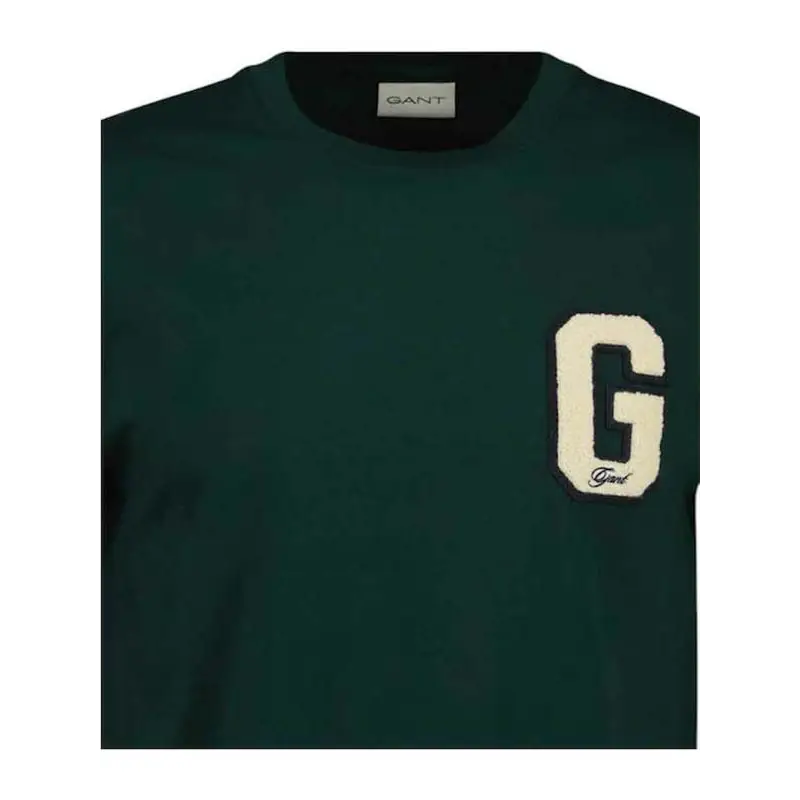 GANT G BADGE T-SHIRT TARTAN GREEN - textil