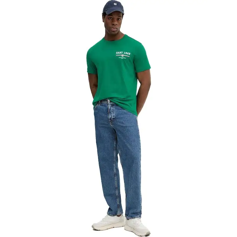 GANT GRAPHIC SS T-SHIRT TARTAN GREEN - textil