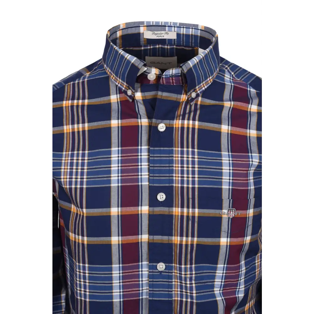 GANT REG CLASSIC POPLIN CHECK PERSIAN BLUE - textil