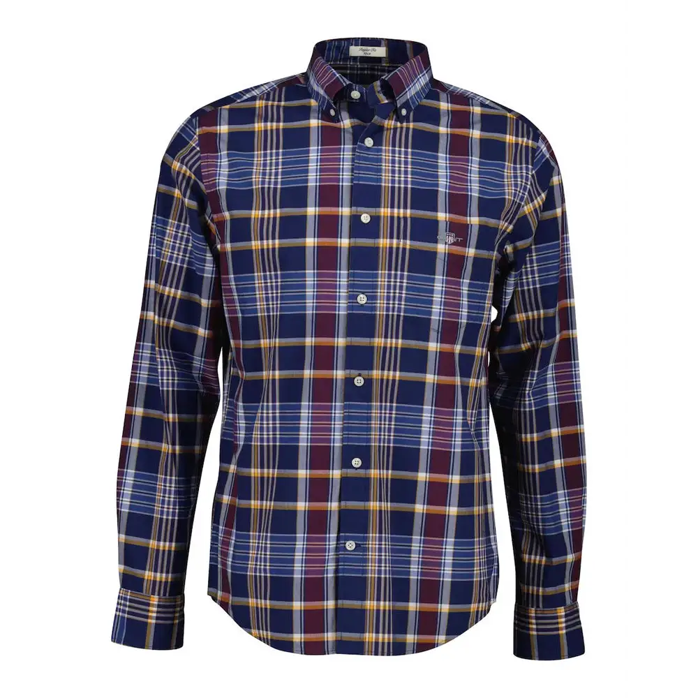 GANT REG CLASSIC POPLIN CHECK PERSIAN BLUE - textil