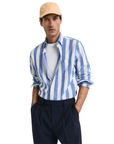 GANT REG COTTON LINEN BOLD STRIPE SHIRT RICH BLUE