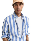 GANT REG COTTON LINEN BOLD STRIPE SHIRT RICH BLUE