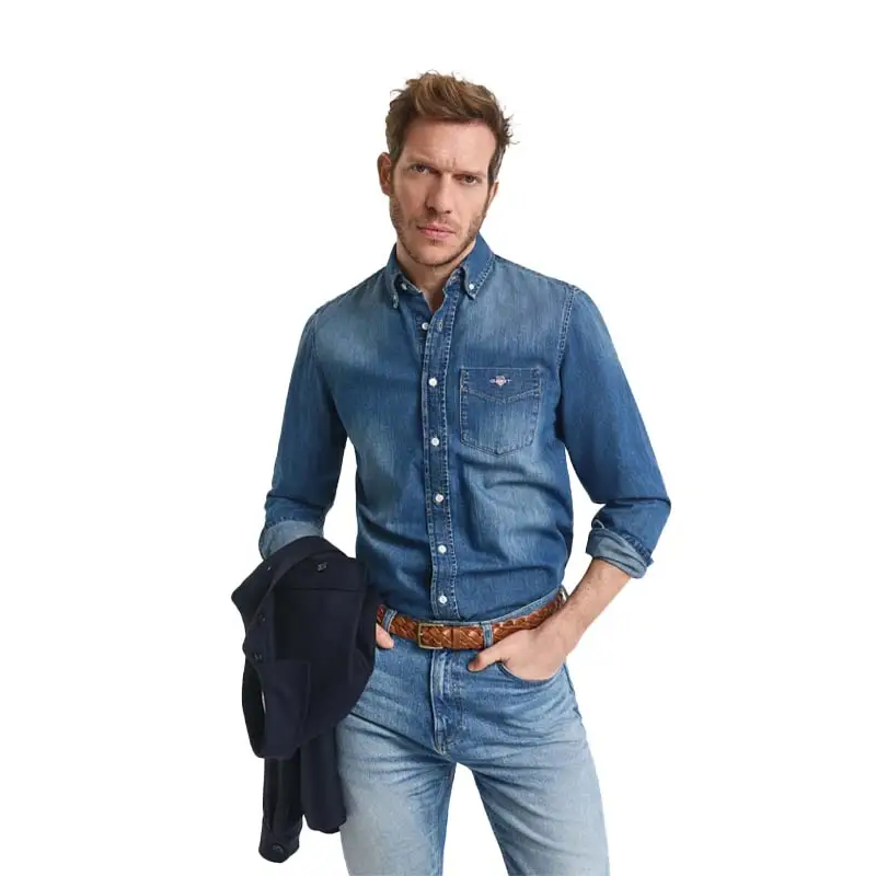 GANT REG DENIM SHIRT MID BLUE WORN