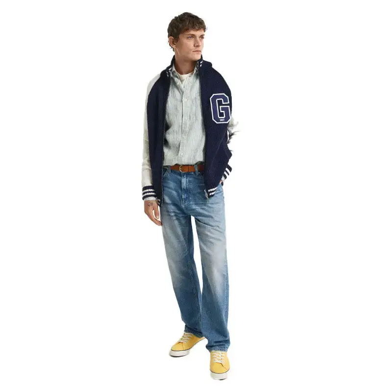 GANT REG LINEN STRIPE SHIRT KALAMATA GREEN