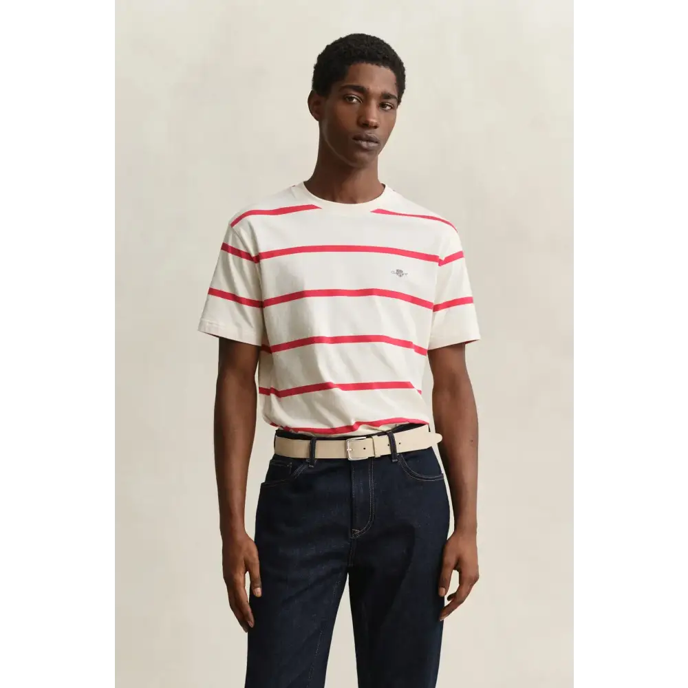 GANT STRIPED SS TSHIRT GOTS CREAMED WHITE