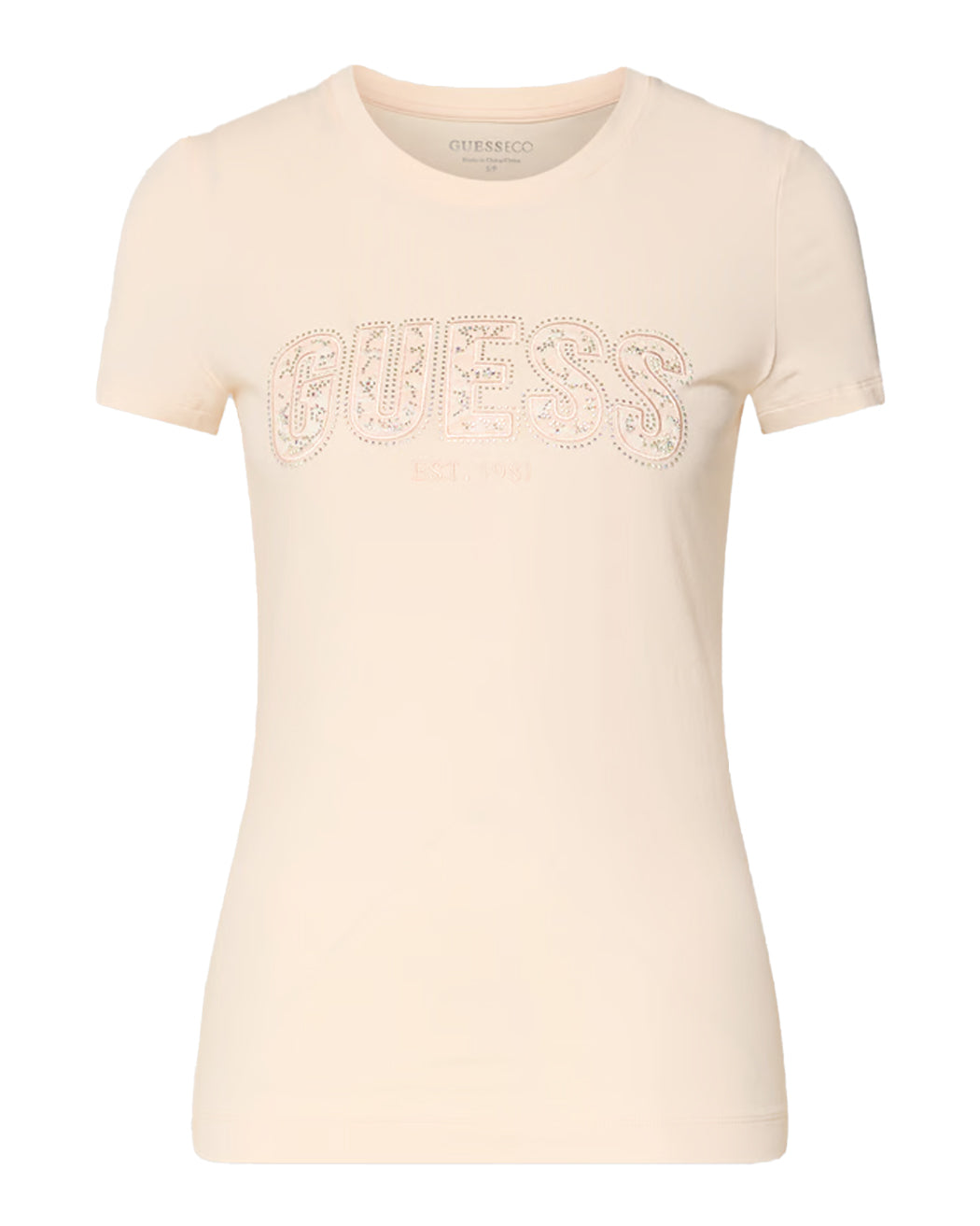 GUESS CN SS LOGO LACE TEE COSMIC VANILLA