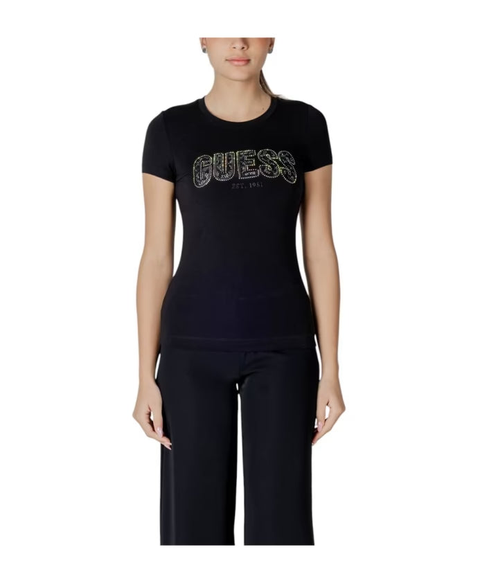 GUESS CN SS LOGO LACE TEE JET BLACK A996