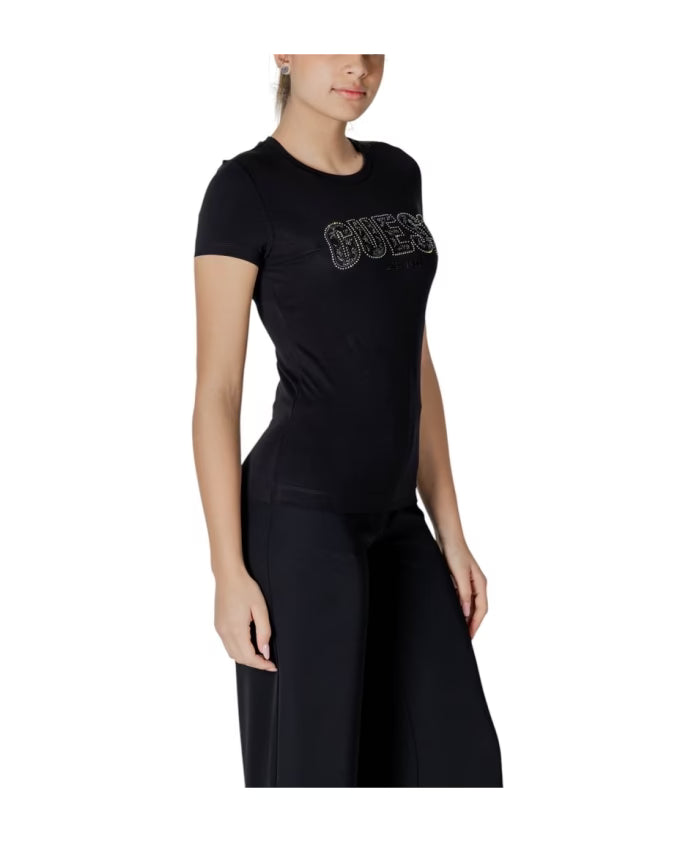 GUESS CN SS LOGO LACE TEE JET BLACK A996