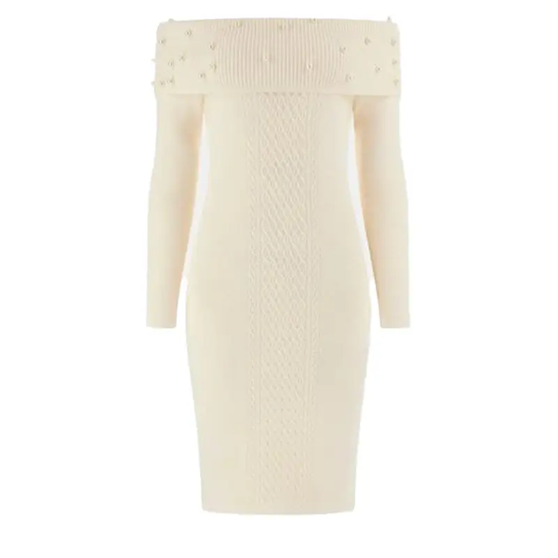 GUESS LS OFF SHLDR AMBER CABLE DRESS
