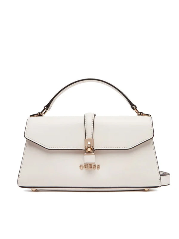 GUESS QUEENSLAND TOP HANDLE FLAP WHITE TAUPE