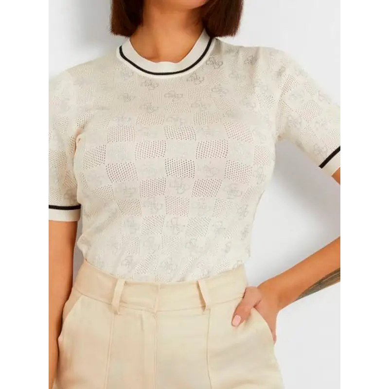 GUESS ROSIE 4G RN SS SWEATER CREAM WHITE
