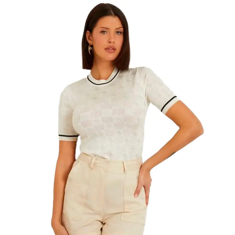 GUESS ROSIE 4G RN SS SWEATER CREAM WHITE