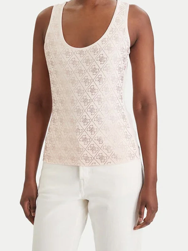 GUESS SL 4G ALLOVER TANK TOP COSMIC VANILLA - ROPA