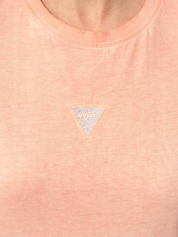 GUESS SS CN MINI STRASS TRIANGLE TEE COSMIC VANILLA COLD - ROPA