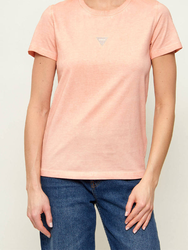 GUESS SS CN MINI STRASS TRIANGLE TEE COSMIC VANILLA COLD - ROPA