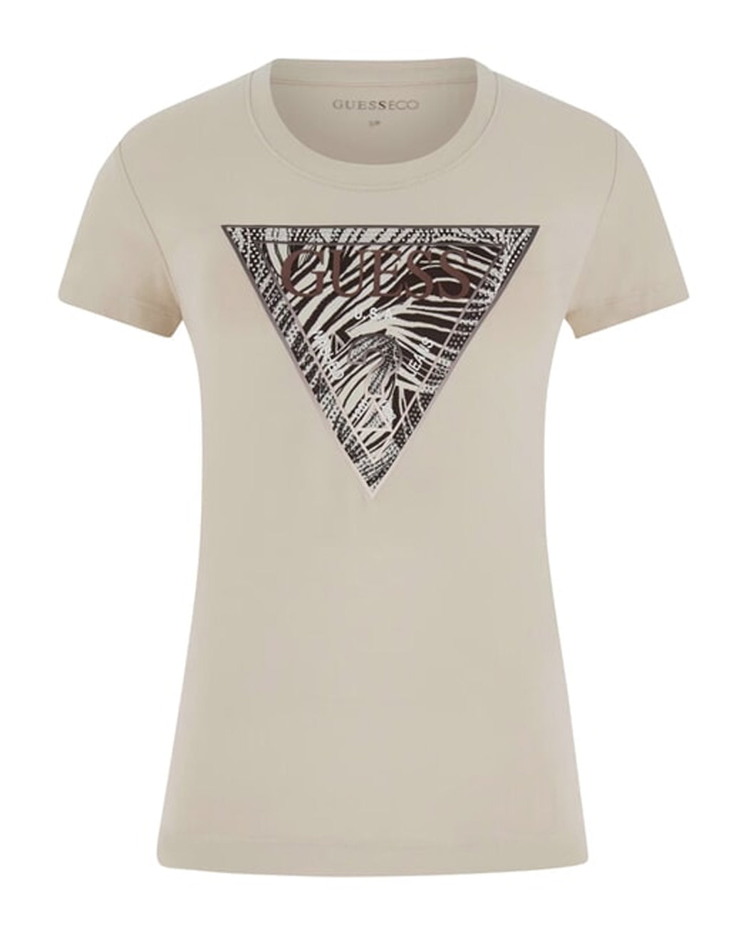GUESS SS CN ZEBRA TRIANGLE TEE PEARL OYSTER