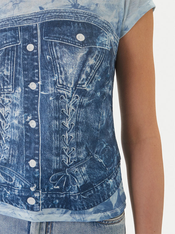 GUESS SS FLOWER DENIM R5 SUB TEE AERIAL BLUE MULTI - ROPA